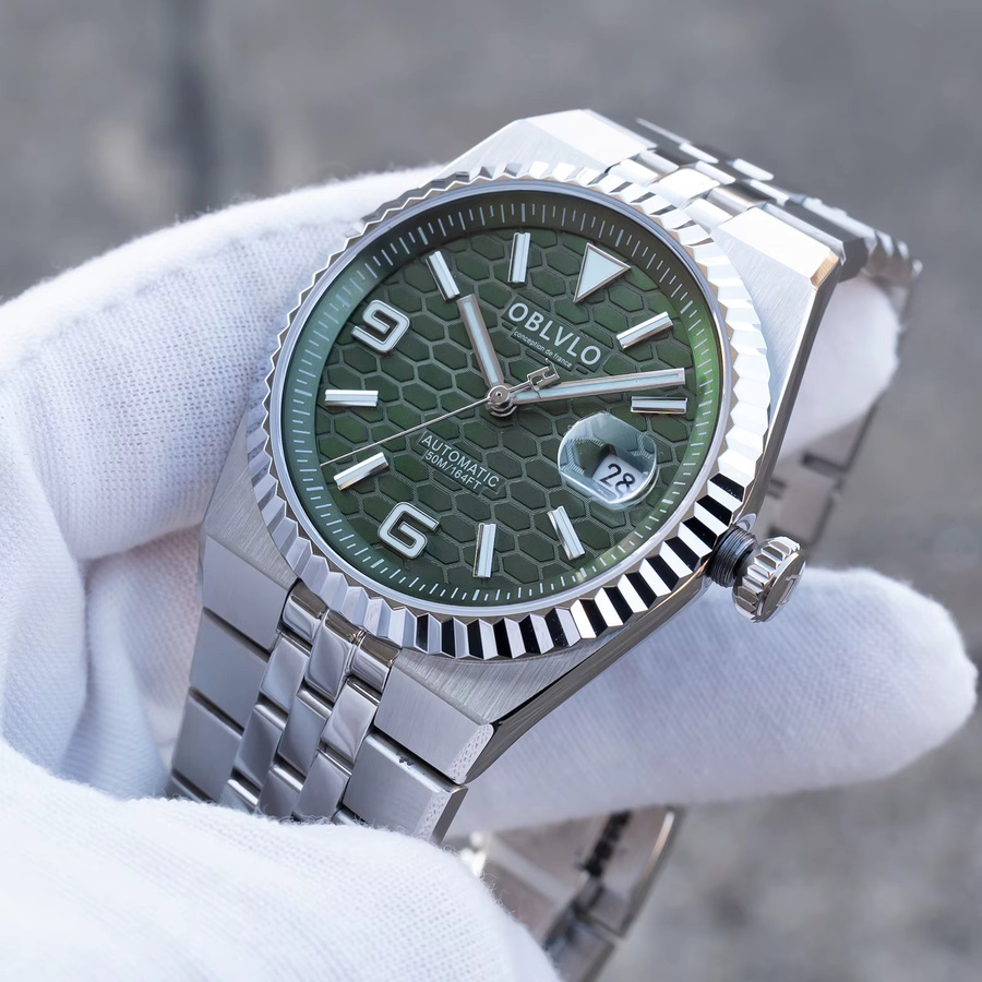 OBLVLO Armbanduhr Automatik, Edelstahl, grünes Zifferblatt, Herren - Bild 2