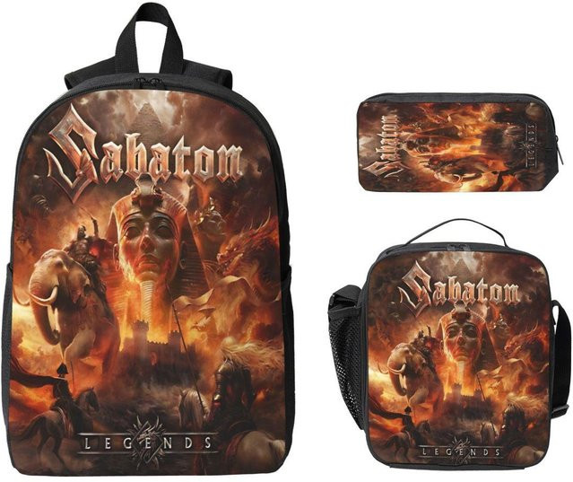 Fancy Style Studio Sabatons Legendäre Tour 2026 Schulranzen Set für Kinder mit Rucksack, Federmäppchen und Brotdose, Mehrfarbig - Bild 1