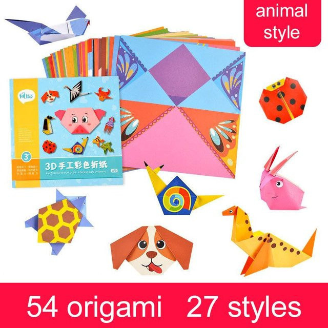 Fashnics Origami Bastelset mit 54 Stück buntem Konstruktionspapier für DIY-Projekte im Tier- und Lebens-Thema - Bild 1