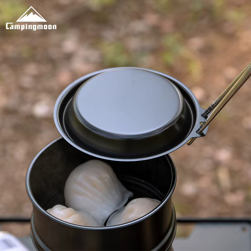 CAMPINGMOON BKS-SD Edelstahl Schneeschale mit Deckel in Silber und Schwarz - Bild 2