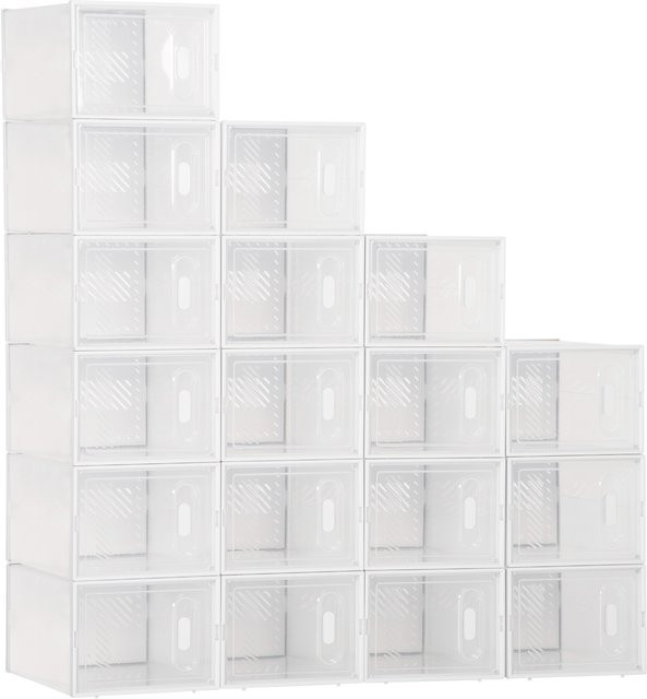 HOMCOM Modulares Schuhregal Set aus 18 Boxen mit transparenten Türen, Weiß, B: 35 cm, T: 25 cm, H: 19 cm - Bild 1
