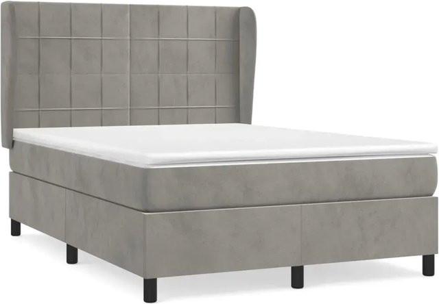 vidaXL Boxspringbett mit Matratze in Hellgrau aus Samt, B/T/H: 140 x 200 cm - Bild 1