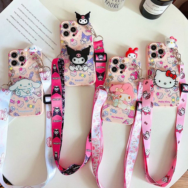 3D Cartoon Kuromi Hello Kitty Melody Handyhülle mit Lanyard und Handyhalter für Xiaomi Redmi Note 13 15 14S 14 12S 12 Pro Plus Soft Cover, Multicolor - Bild 1
