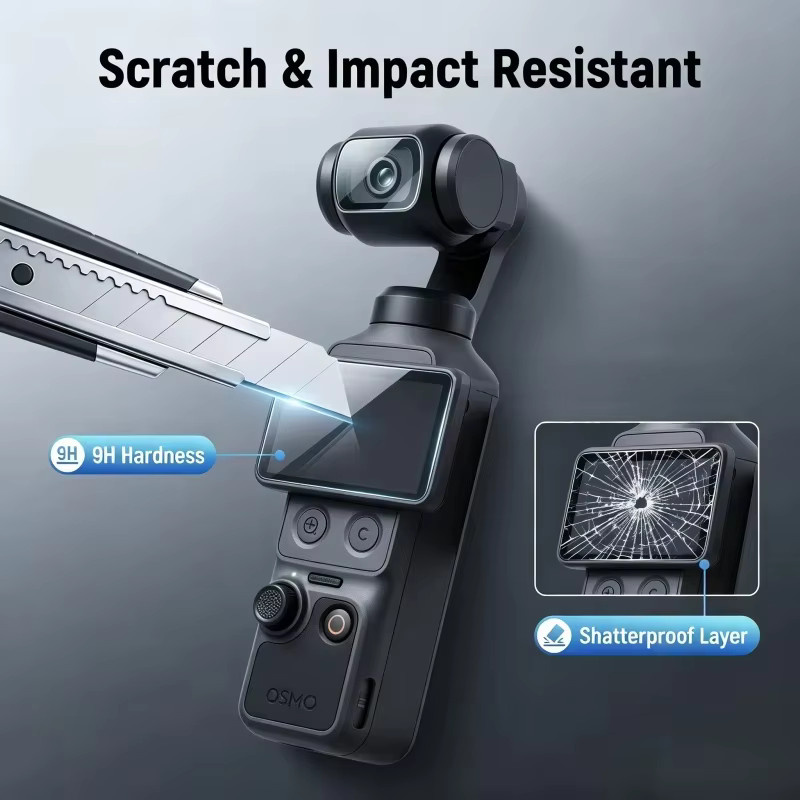 DJI OSMO Pocket 4 Schutzfolien-Set aus gehärtetem Glas: Kratzfeste Displayschutzfolie und Objektivfolie in Transparent - Bild 4