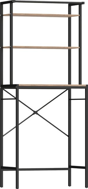 HOMCOM Waschmaschinenregal mit Trockenstange in Braun, 3 Ebenen, Regal für Badezimmer und Waschküche, B: 67 cm, T: 40 cm, H: 161,8 cm - Bild 1