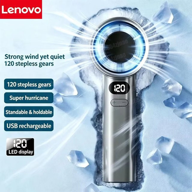 Lenovo Mini Handventilator mit Eiskompression und Hochgeschwindigkeitskühlung, Blau, USB-aufladbar mit LED-Digitalanzeige - Bild 1