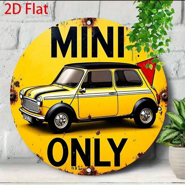 CIFBUY Vintage Mini-Auto Metall-Blechschild in Gelb, runde Wandkunst für Küche und Garage, B/H: 20,32 x 20,32 cm - Bild 1