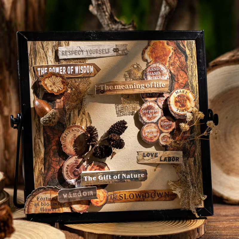Whisper Series Dekorative Kartenaufkleber mit Holzmaserung in Braun, 6 Designs aus Papier - Bild 4