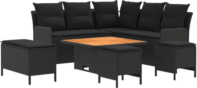 vidaXL Gartenmöbelset aus PE-Rattan in Schwarz mit 7-teiligem Polster-Set für Terrasse und Außenbereich - Bild 1