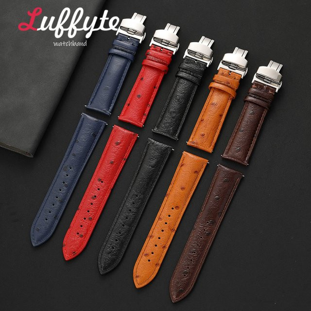 Luffyte Uhrenarmband Leder, Straußenleder-Textur, Schwarz, Unisex - Bild 1