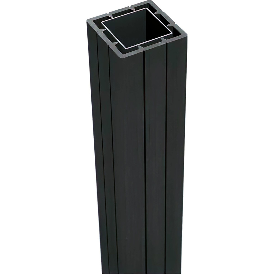 Eckiger WPC-Pfosten mit Kappe und Pfostenanker in Anthrazit, Höhe: 240 cm, Breite: 7 cm, Tiefe: 7 cm - Bild 2