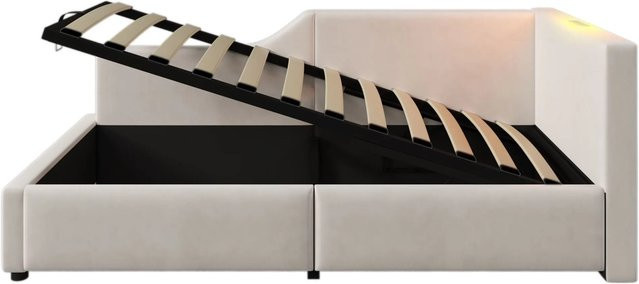 Merax Daybett aus Samt in Beige mit USB-C Ladestation, integriertem Leselicht und hydraulischem Lift-up-Boden, B/T/H: 90 x 190 x 203 cm - Bild 1