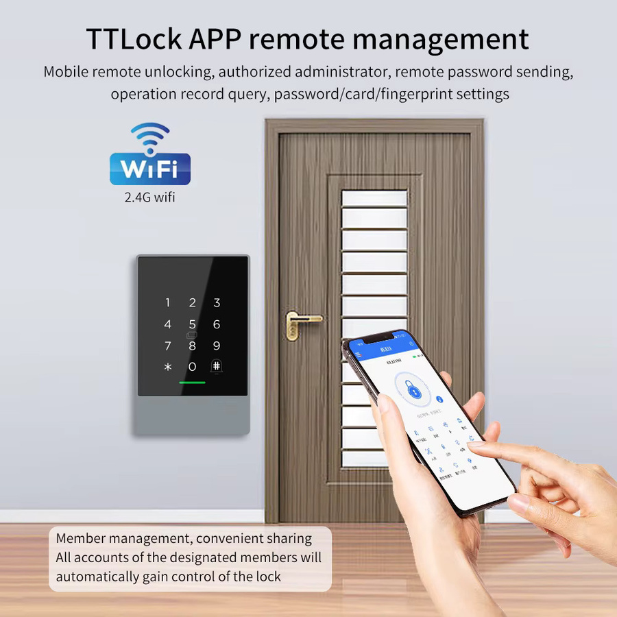 Asia-Teco Smart Türschloss mit NFC, WiFi, Bluetooth und TTlock App Steuerung, RFID Tastatur in Metall, wasserdicht, Farbe: Schwarz - Bild 2