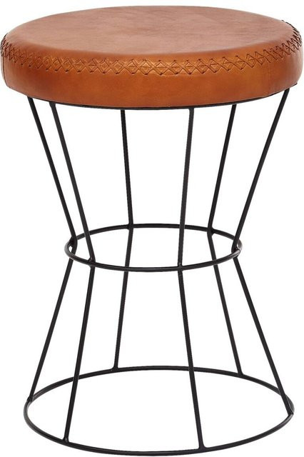 Wohnling Sitzhocker aus Leder und Metall in Braun und Schwarz B/H/T: 35 x 48 x 35 cm - Bild 1