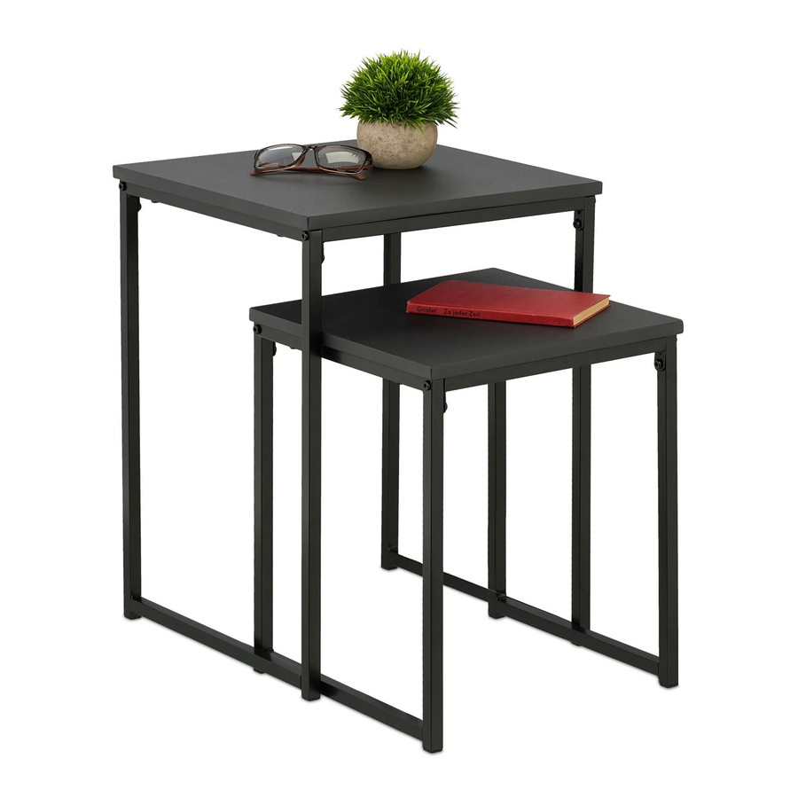 Relaxdays Beistelltisch 2er Set aus Eisen und MDF in Schwarz, B/T/H: 40 x 40 x 54 cm - Bild 2