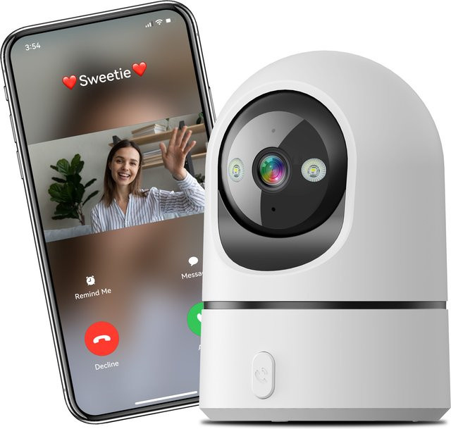 PEGATAH O-Kam Pro WLAN Innen-Babymonitor und Sicherheitskamera mit 5MP Auflösung, 2,4GHz & 5GHz Dualband, Farbnachtsicht, Menschenerkennung und 355° PTZ in Weiß - Bild 1