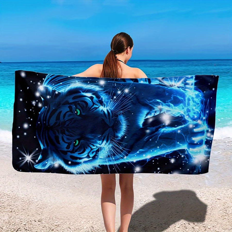 Strandtuch mit Tiger Muster aus Mikrofaser, schnelltrocknend und sandabweisend, B: 40 cm, H: 60 cm - Bild 2