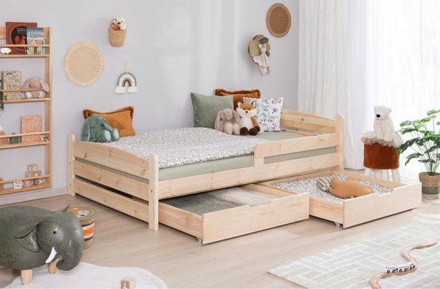 TiCAA Einzelbett Mello Kinderbett und Jugendbett aus Massivholz in Weiß im skandinavischen Design mit Schubladen - Bild 1