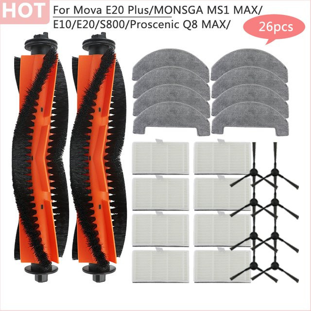 Ersatzteil-Set für Dreame Mova E20 Plus E10 E20 S800 MONSGA MS1 MAX und Proscenic Q8 MAX Ultenic T10 Lite mit Hauptbürste, Seitenbürste und Wischfilter - Bild 1