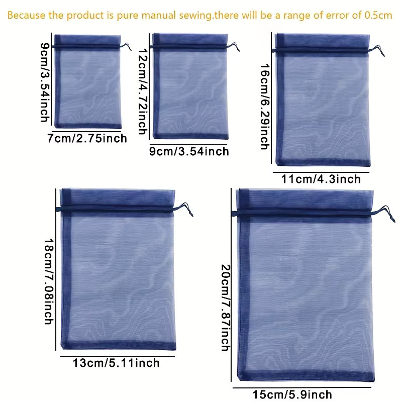 25 Stück Marineblaue Organza-Geschenktüten mit Kordelzug für Schmuck, Hochzeit und Party - Bild 6