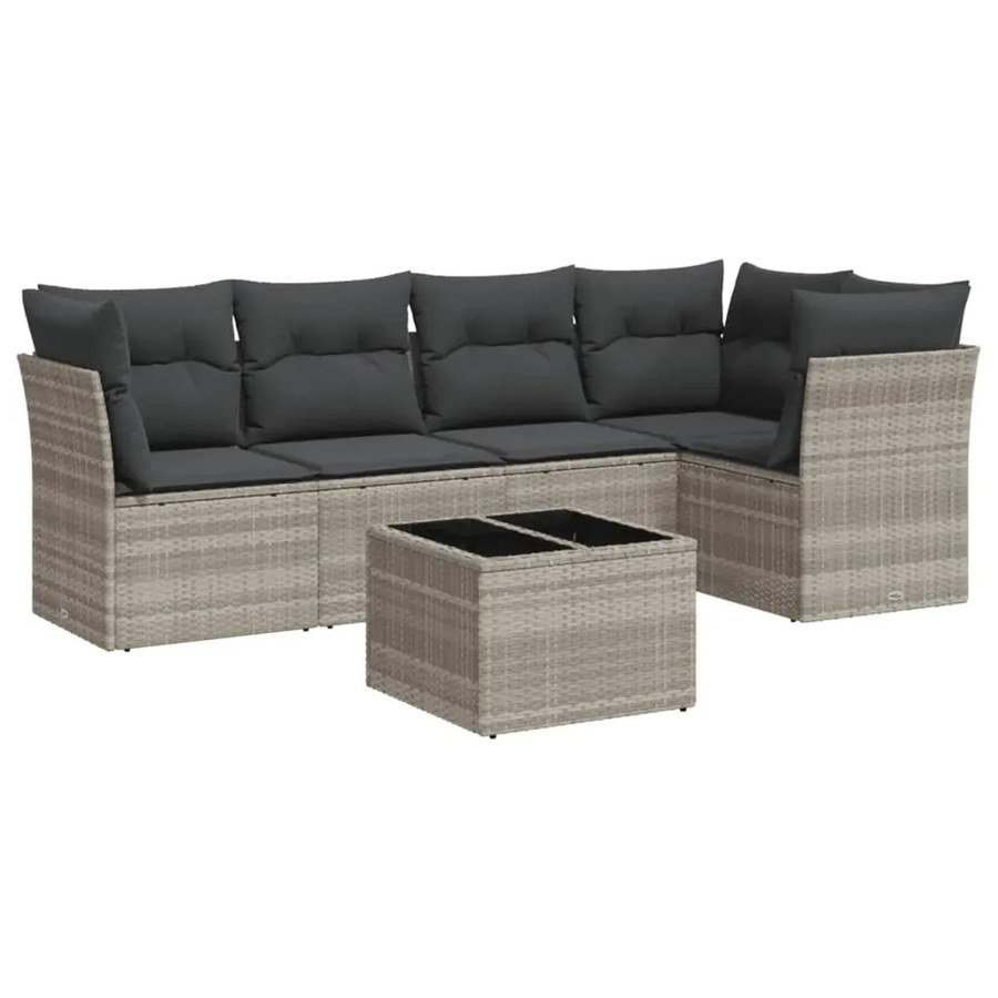 vidaXL 6-teilige Garten-Sofagarnitur in L-Form aus Polyrattan mit Kissen in Hellgrau - Bild 2