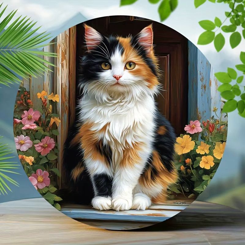 Vintage-Kaliko-Katze Wanddekoration aus Aluminium mit floralem Design von Potdemiel - Bild 4