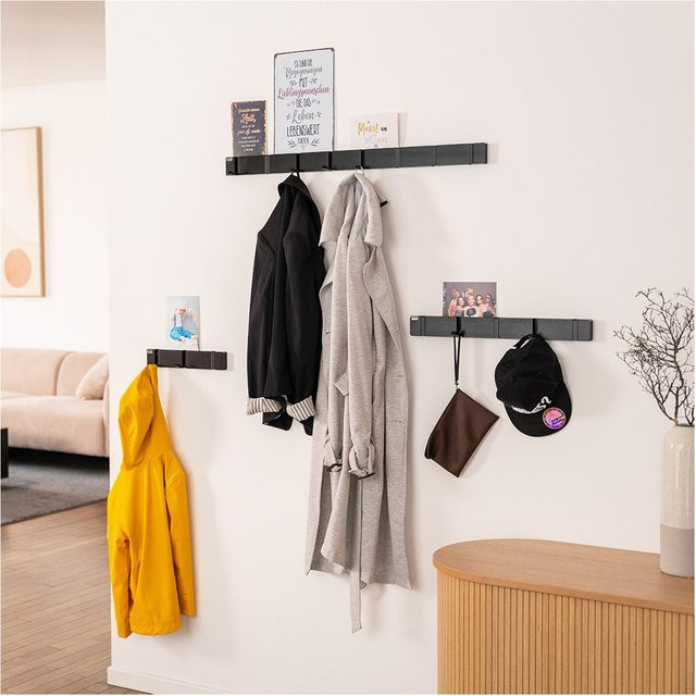 HOME DELUXE Garderobenleiste Dual Hook and Rail Matrix in Schwarz Matt mit 8 Haken und Magneten - Bild 1