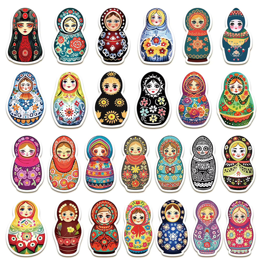 50 Stück Russische Nist Puppen Aufkleber im Retro-Stil, bunte DIY-Dekorationsaufkleber für Gepäck, iPad, Gitarre und Skateboard - Bild 4