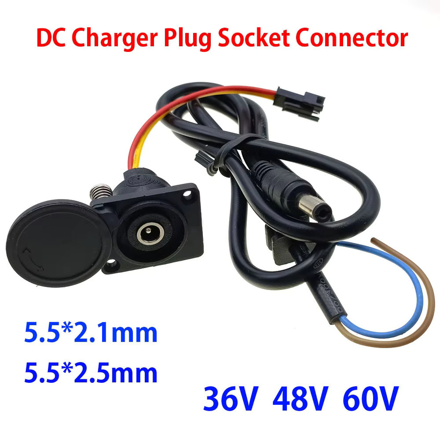 HBXINTAO DC2.1/2.5 Ladegerät Steckdose für elektrische Fahrrad Lithium-Batterien, 36V/48V/60V, Schwarz, mit runden männlichen und weiblichen Steckverbindern - Bild 2