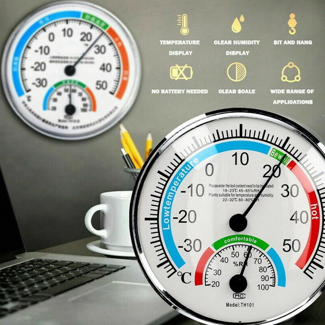 HpLive Thermometer Hygrometer analog in Weiß zur Messung von Temperatur und Luftfeuchtigkeit mit Messbereich -30 bis 50 °C - Bild 1