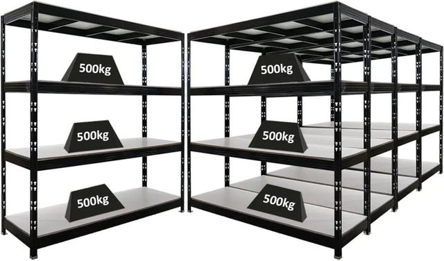 5er Set PROREGAL Rhino Profi Schwerlastregal Schwarz mit 4 melaminbeschichteten Ebenen, B/H/T: 200 x 200 x 60 cm, 500 kg Fachlast - Bild 1