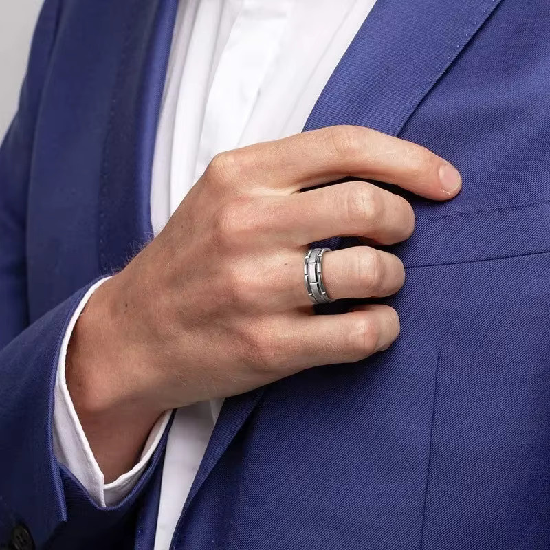 Tigrade Ring Wolframkarbid, silberfarben, Herren - Bild 3