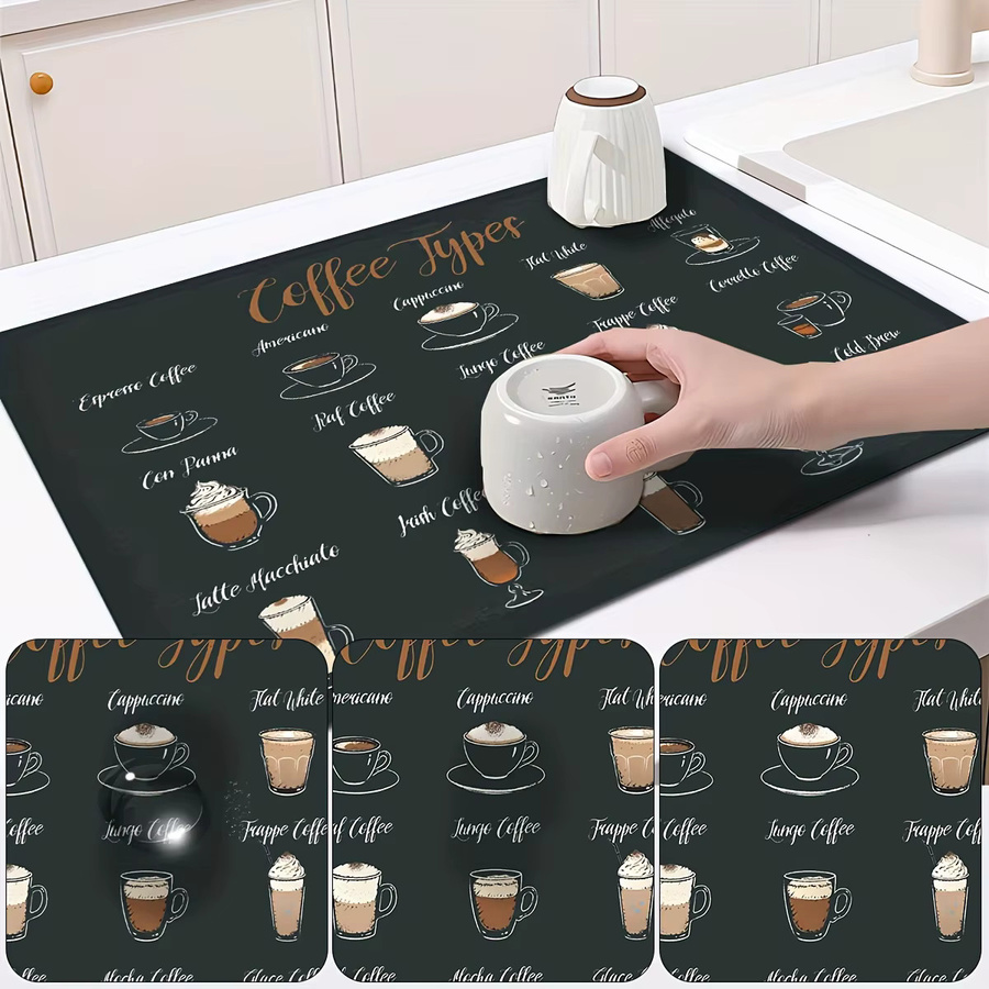 VIKAMA Vintage Kaffeemaschinen-Pad, wasserabsorbierende Geschirrspülunterlage in Schwarz - Bild 2