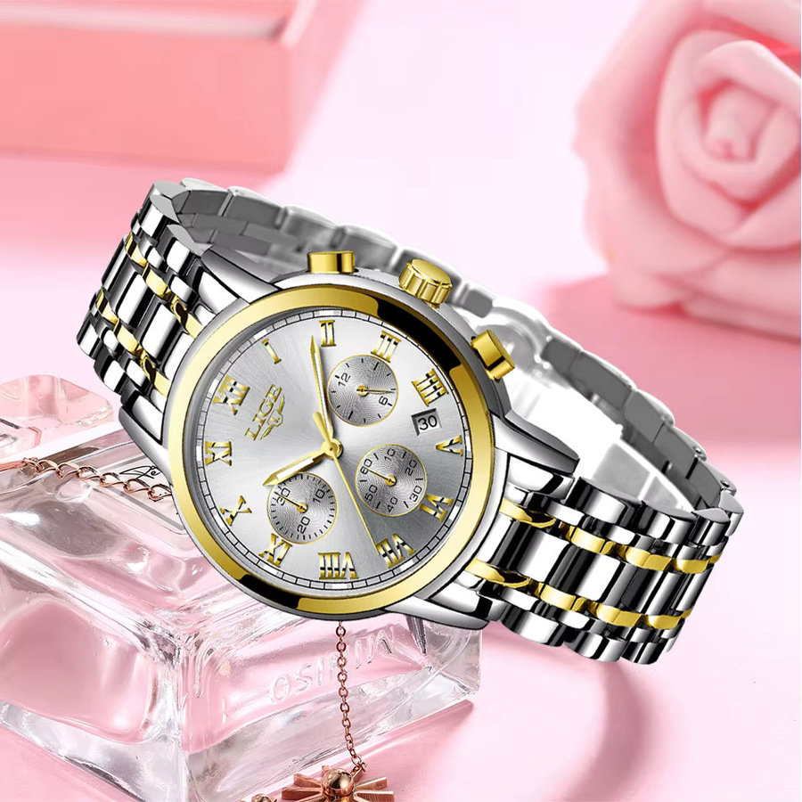 LIGE Armbanduhr Quarz, Edelstahl, Silber, Weiß, Damen - Bild 3