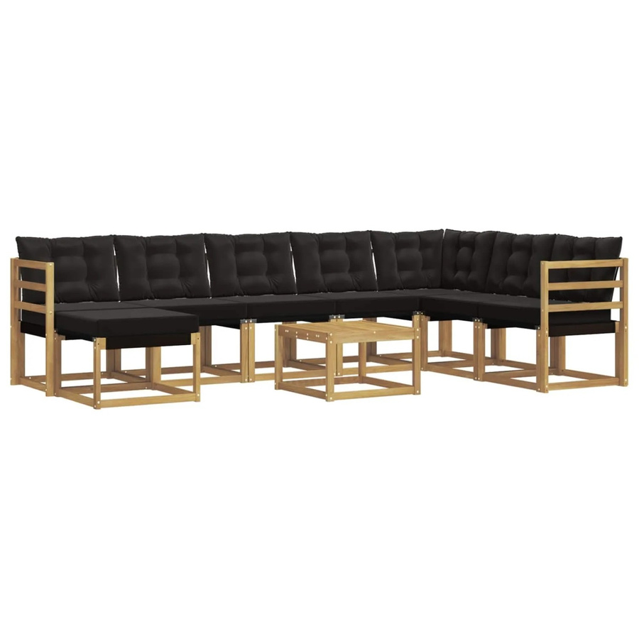 vidaXL Outdoor-Sofagarnitur 9-tlg. in L-Form mit Kissen und Couchtisch, Weiß und Schwarz, aus Akazienholz und Textilene - Bild 2