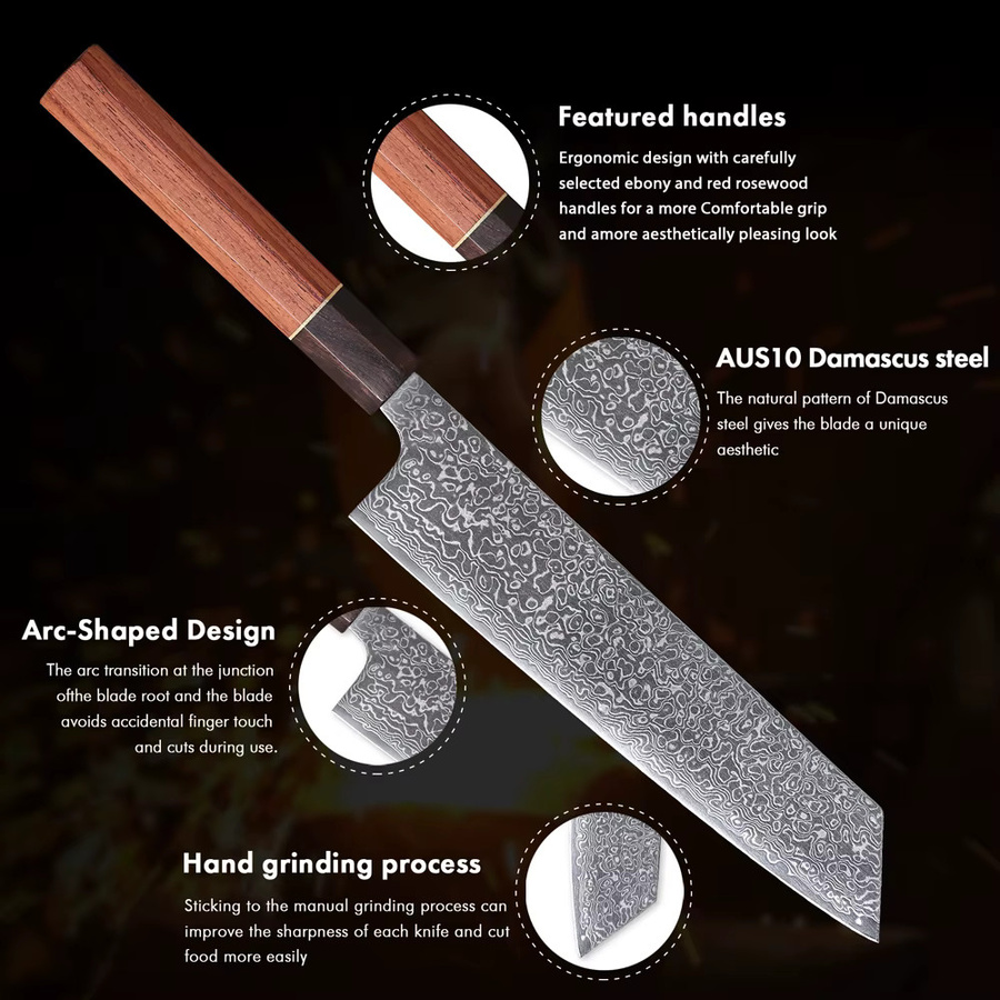 TURWHO Kiritsuke Kochmesser aus Damaszener Stahl mit Holzgriff, 20,8 cm professionelles Küchenmesser für Fleisch und Gemüse - Bild 3