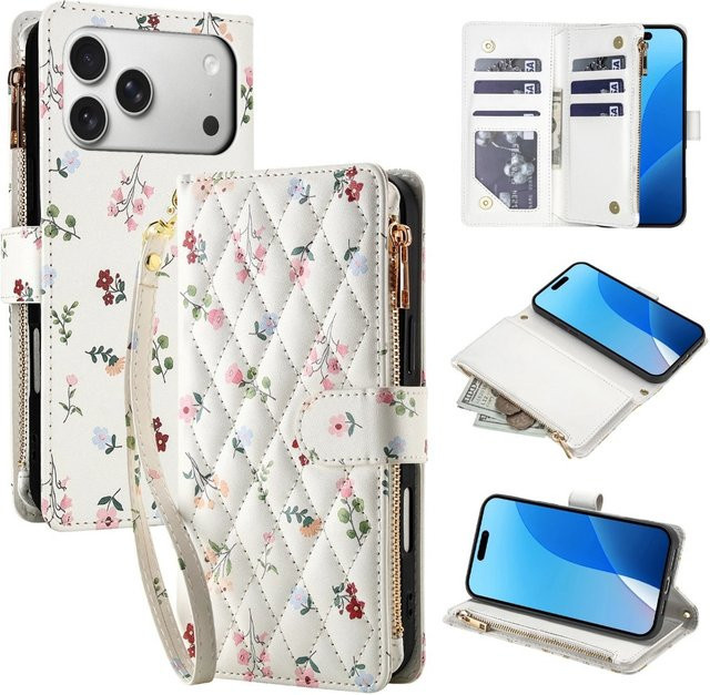 SZMUGUA Reißverschluss-Kartenhalter-Brieftasche mit Umhängegurt und Handschlaufe für iPhone in Multicolour - Bild 1