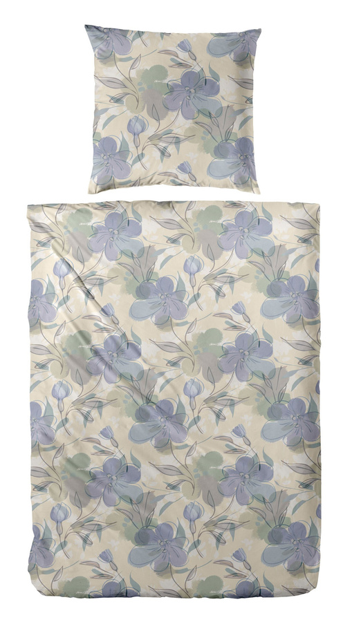 Primera Feinbiber Bettwäsche aus Baumwolle mit Blumen Aquarell Design in Blau und Sand, B/H: 155 x 220 cm mit Kissenbezug 80 x 80 cm - Bild 1