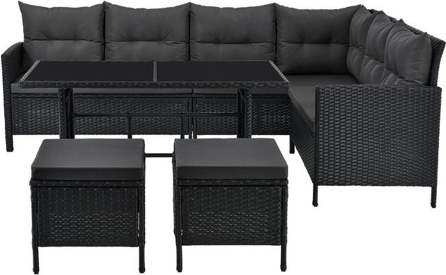 Juskys Gartenlounge Manacor Polyrattan Set in Schwarz mit dunkelgrauen Bezügen für 8 Personen - Bild 5