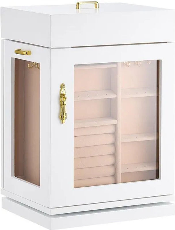 Schmuckorganizer Buying Solutions, MB als 360 Grad drehbare Schmuckschatulle in Weiß mit Halskettenhaken aus Holz und Leder - Bild 1