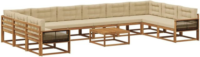 vidaXL Outdoor-Sofagarnitur in U-Form aus Akazienholz mit 11 Kissen, Farbe Natur und Beige - Bild 1