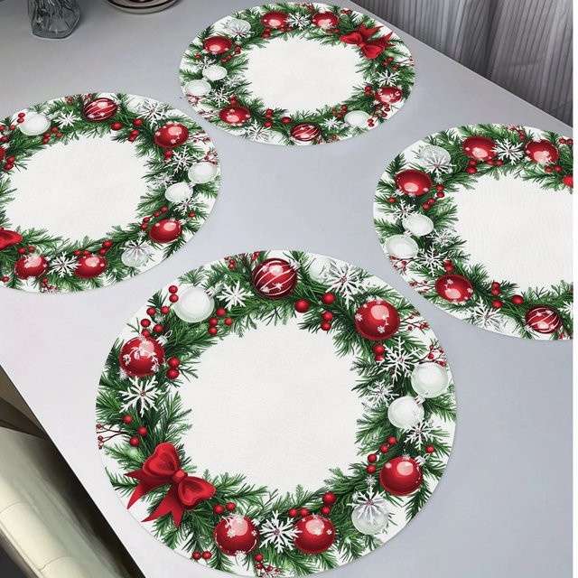 VIKAMA 4-teiliges Tischset mit weihnachtlichem Tannenzapfen-Beeren- und Schneeflockenmuster, wasserdicht und wärmeisolierend, Multicolor, Breite: 38 cm - Bild 1