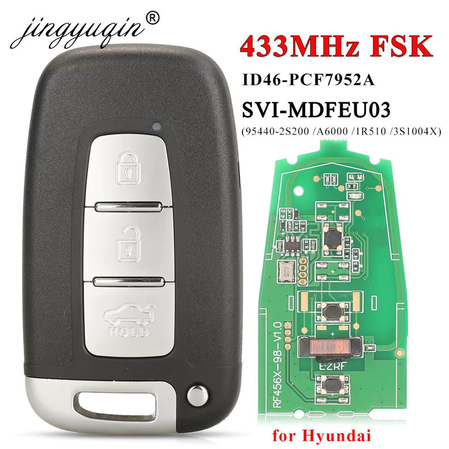 Jingyuqin Smart Key Auto Fernbedienung 433 MHz in Schwarz für Hyundai Tucson IX35 Accent Veloster Sonata Solaris SantaFe Verna I45 I30 SVI-MDFEU03 - Bild 2