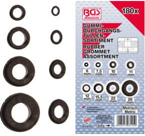 BGS Gummidurchgangstüllen Sortiment in Schwarz, 180-teilig, Durchmesser 6-28 mm - Bild 1