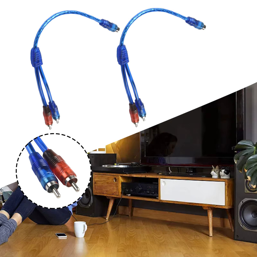 2er-Set RCA Y-Splitter Adapterkabel Blau, 1 Buchse auf 2 Stecker für Computer und Audio-Geräte - Bild 2