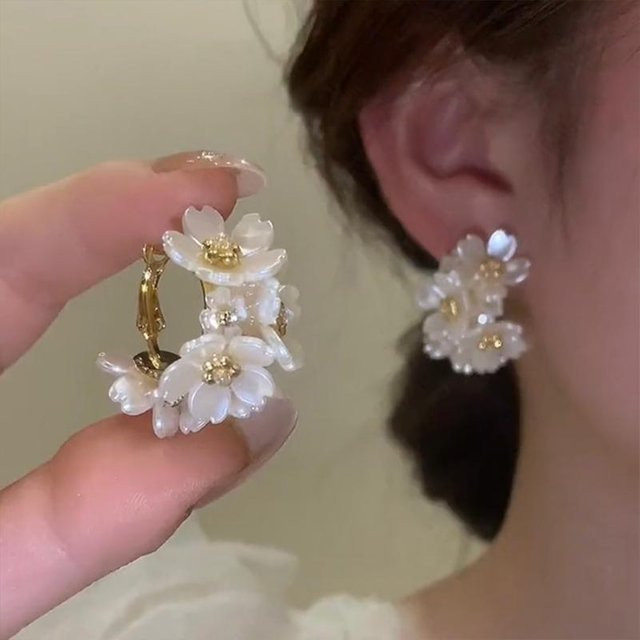 Ohrringe Perle, Zirkonia, Weiß, Shell, Blume, Damen, brown - Bild 1