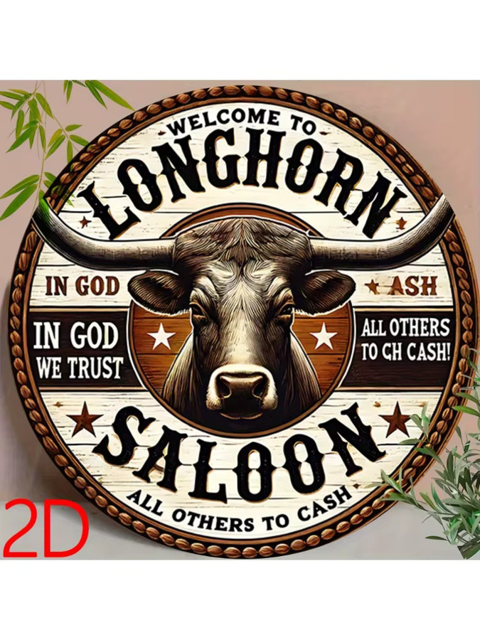 Potdemiel Vintage Metall-Wandblechschild Longhorn Bar Cowboy Spirit Art, rundes Western-Dekor, Mehrfarbig, Durchmesser: 20,32 cm - Bild 5