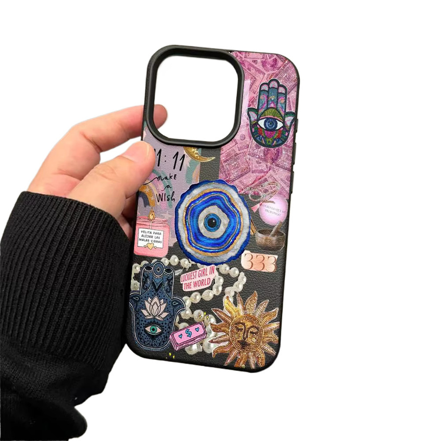 Hamsa Hand Evil Eye Collage Schutzhülle für iPhone, Stoßfeste Handyhülle in Multicolour - Bild 3