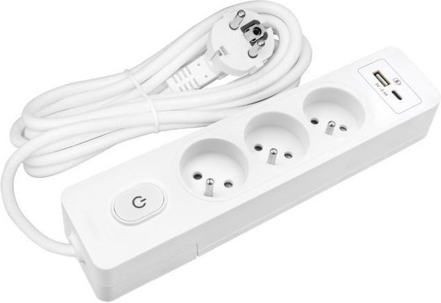 SELDUR Mehrfachsteckdose G3FU22B in Weiß mit 3 Steckdosen Typ E, Schalter und USB-A sowie USB-C Anschlüssen (12W), 2m Kabel - Bild 1