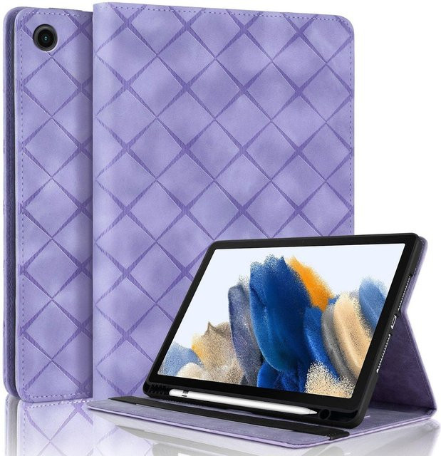 Samsung Galaxy Tab A9 Plus Kunstleder Hülle mit Rhombus Muster in Lila - Bild 1